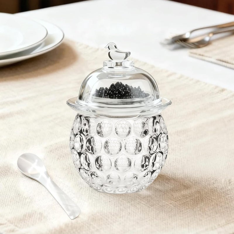 GCFTIFF caviar serving set with 2 Pcs Mother of Pearl Spoons,Chilled bowl Glass Caviar Dish With Lids,ice bowls to keep food cold, Elegant Serving Tray for Party Appetizers (Polka Dots) - Image 2